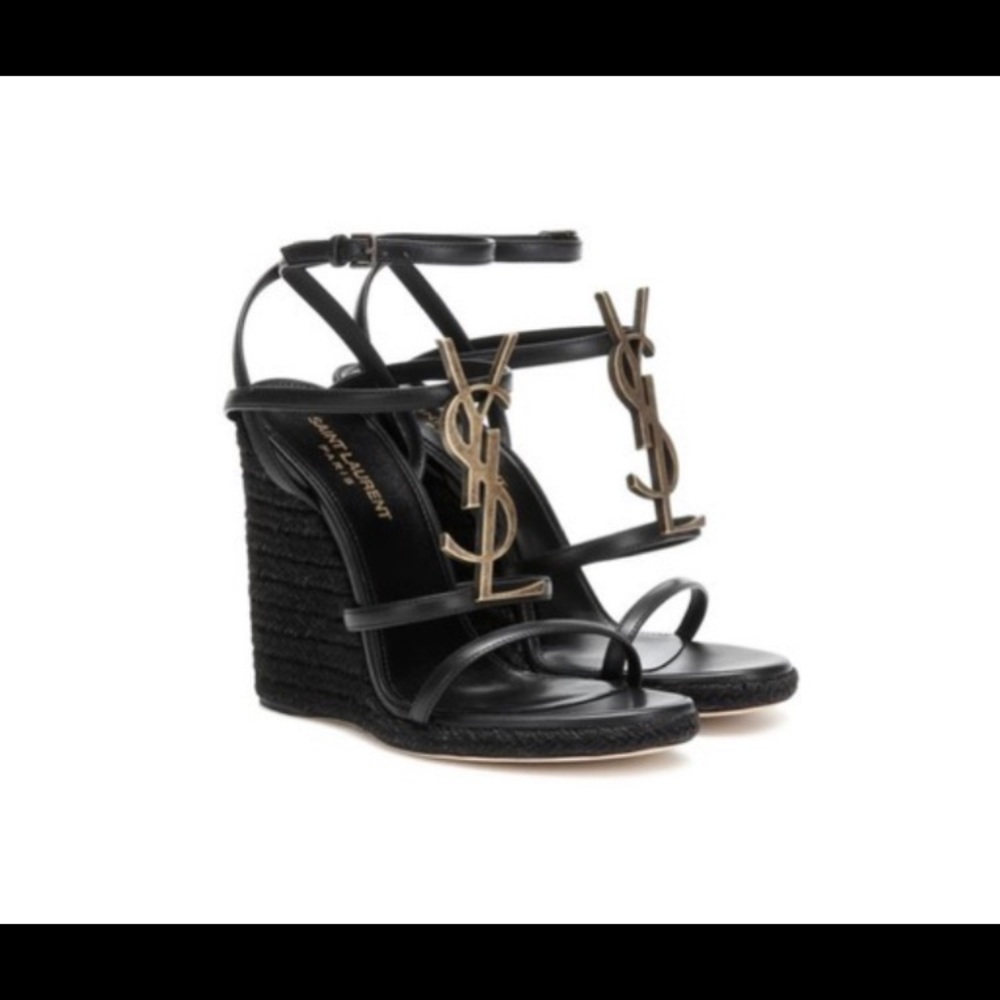 Saint Laurent YSL Logo Espadrilles Cassandra Wedge